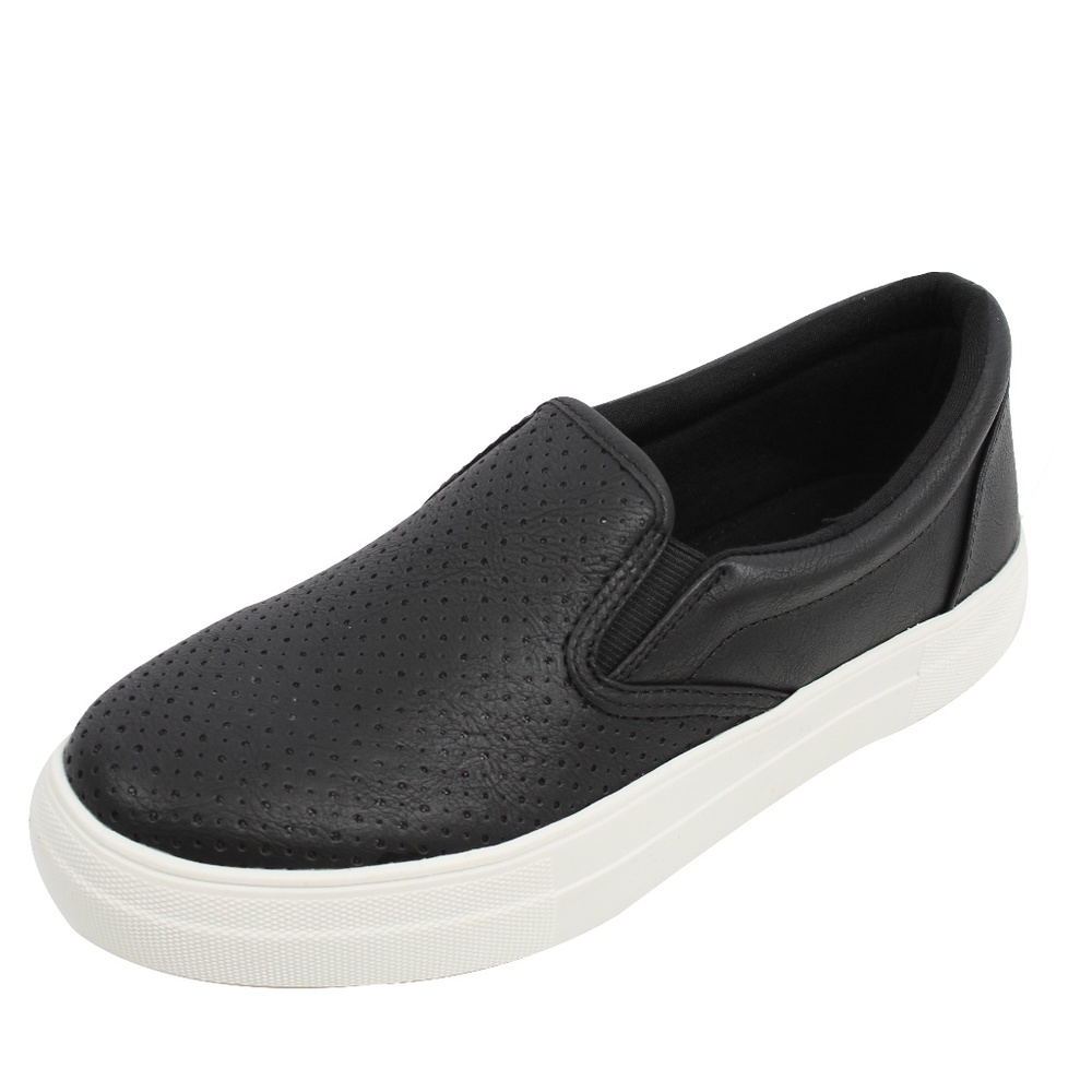 Black Perforated Round Toe Elastic Loafer Slip on